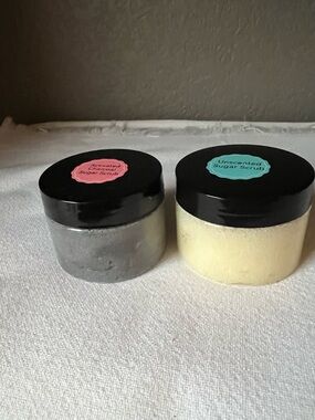 Hand Crafted Black-Lidded Sugar Scrub Duo - Cream & Gray